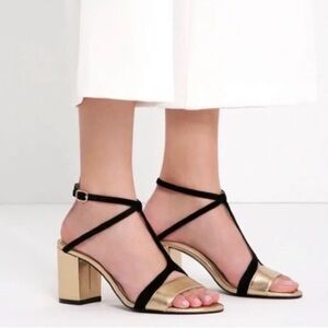 Zara Black and Gold Sandals